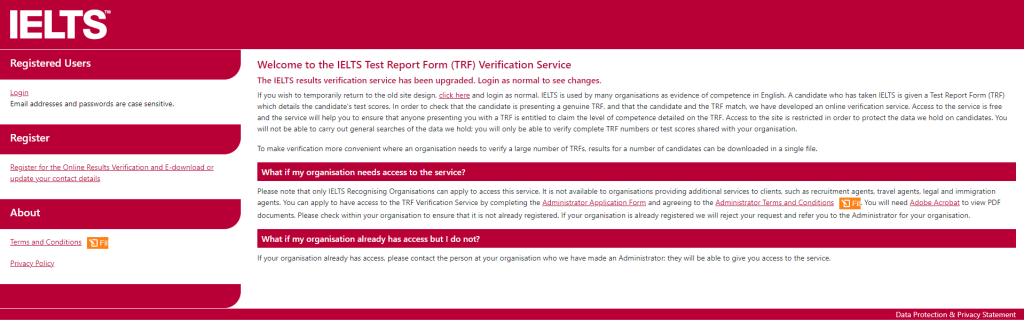 how to use the IELTS TRF verification tool